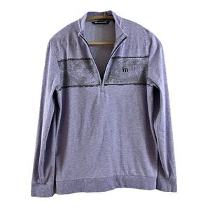 TravisMathew Floaties Quarter-Zip Pullover Men Sz S Purple Palm Print Stripe